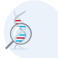 Graphic of DNA and a magnifying glass