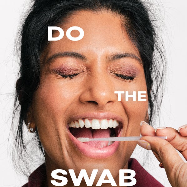 Model Sakira on a poster doing the swab for the DKMS UK 'Do The Swab' campaign Model Sakira on a poster doing the swab for the DKMS UK 'Do The Swab' campaign