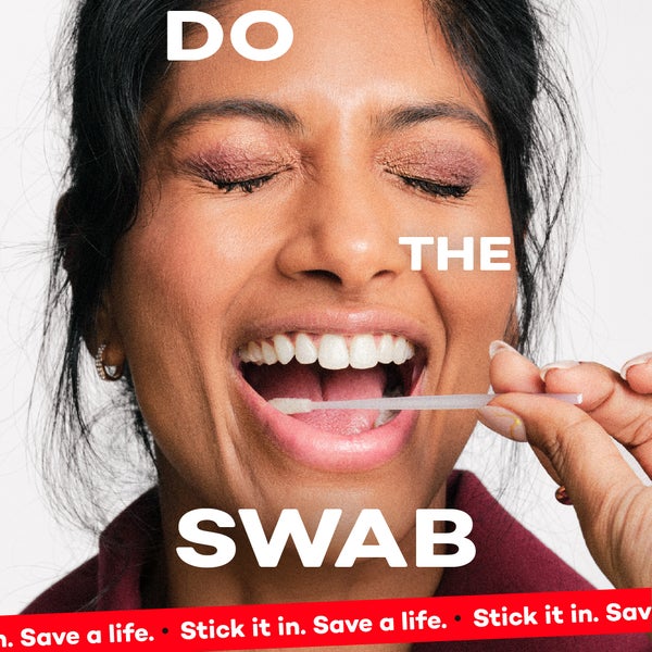 Model Sakira on a poster doing the swab for the DKMS UK 'Do The Swab' campaign Model Sakira on a poster doing the swab for the DKMS UK 'Do The Swab' campaign