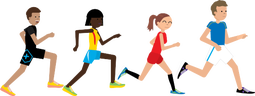 Graphic of two male and two female atheltes running 