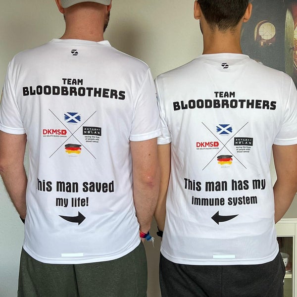 Colin and Falk wearing their unique Team Bloodbrothers t-shirts