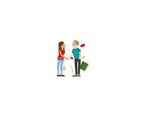 Graphic of DKMS woman shaking hands with a man in green t-shirt