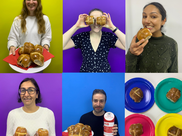 Photos of various people posing with Hot Cross Buns Photos of various people posing with Hot Cross Buns