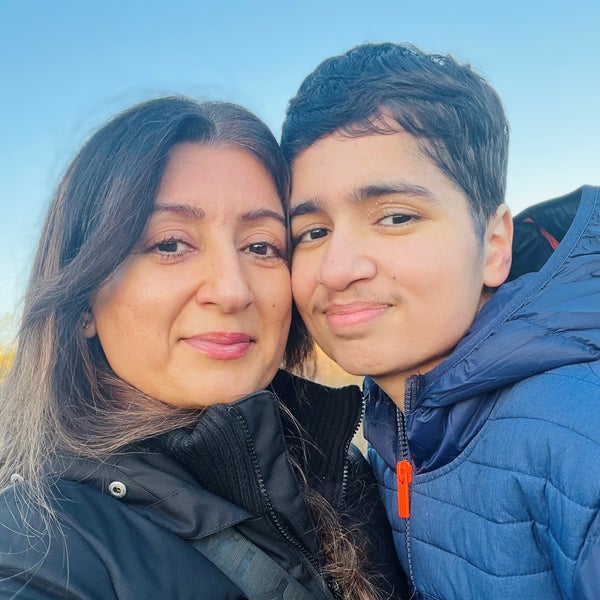 A selfie of a woman and her son A selfie of a woman and her son