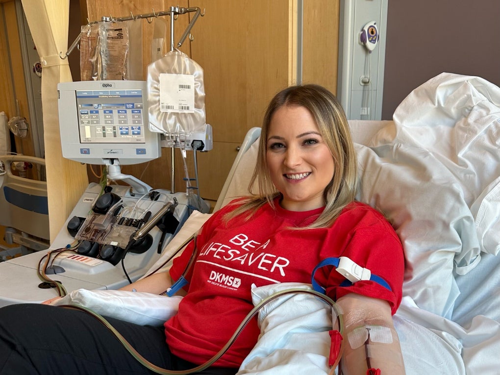 Gemma Cuff lying on hospitl bed giving her donation Gemma Cuff lying on hospitl bed giving her donation