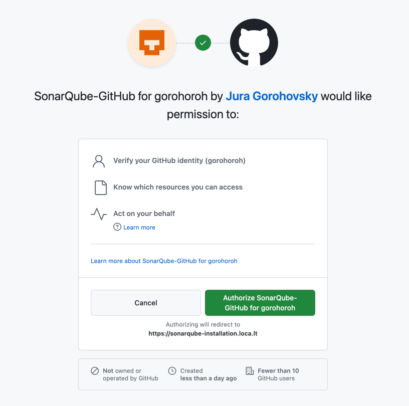 Authorize the SonarQube app in GitHub