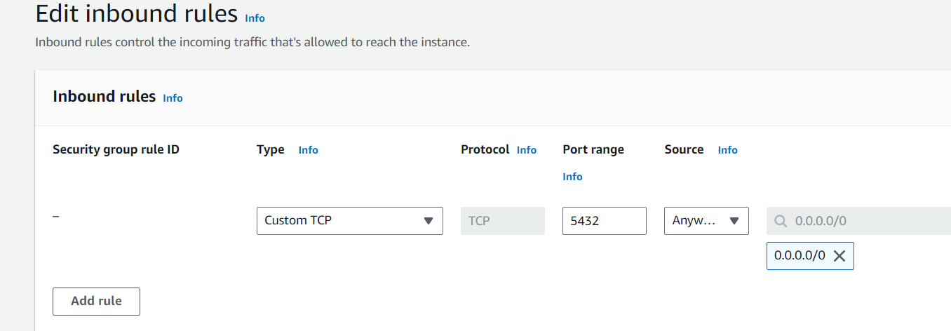 Add rule, set port range and source