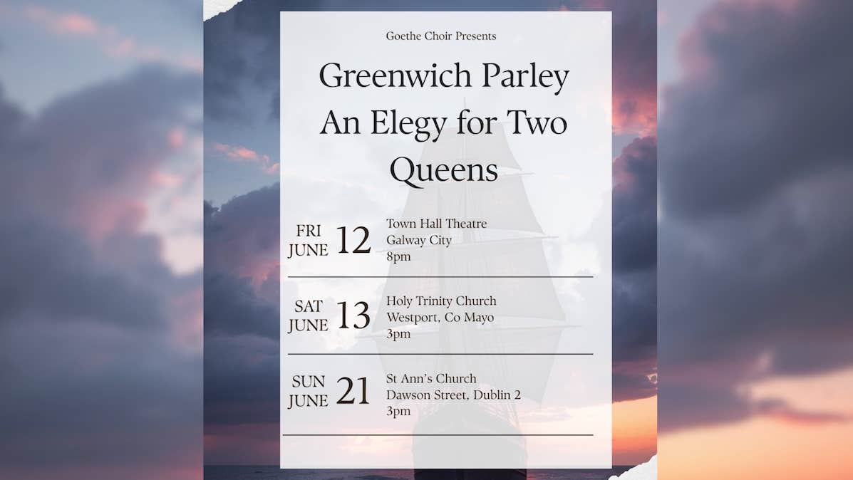 Image showing title of concert series and list of performance dates against the background of a stormy sky and tall ship.