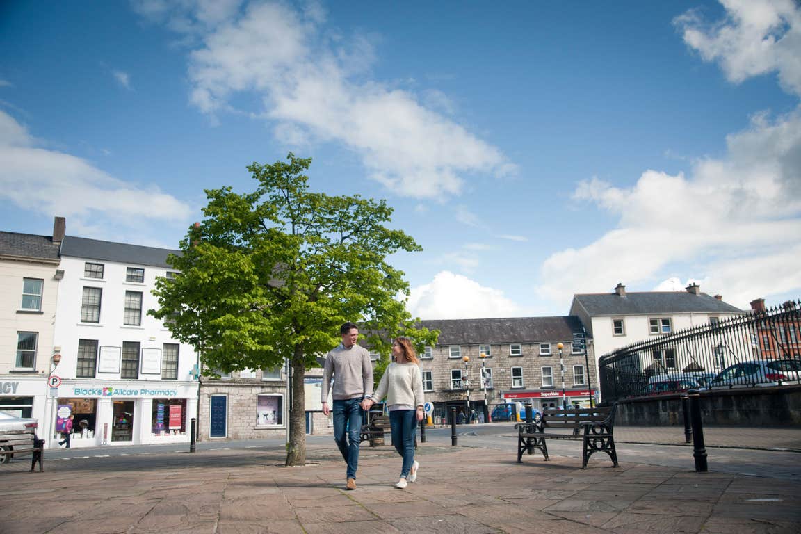 Image of a couple walking through Monaghan Town in County Monaghan