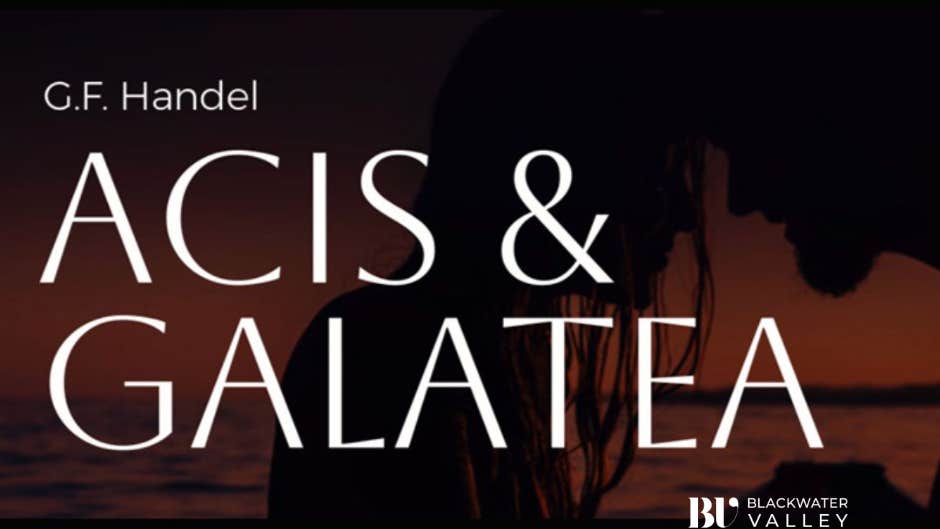 Acis and Galatea St Carthage’s Cathedral BVOF 2026, Dark poster with white text