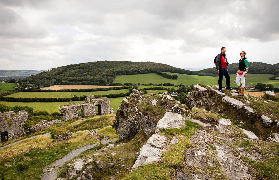 People exploring at the Rock of Dunamase in County Laois