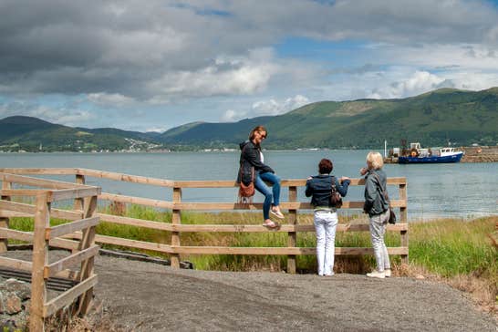 Three walkers enjoying the views from the Carlingford Greenway, County Louth