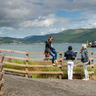 Three walkers enjoying the views from the Carlingford Greenway, County Louth