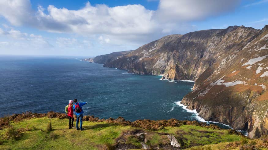 People looking out from Slieve League Cliffs, Donegal
