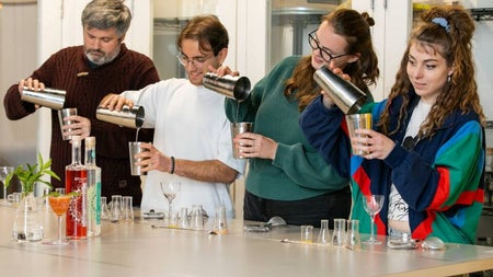 A group taking part in the hands on cocktail masterclass at the Stillgarden Distillery