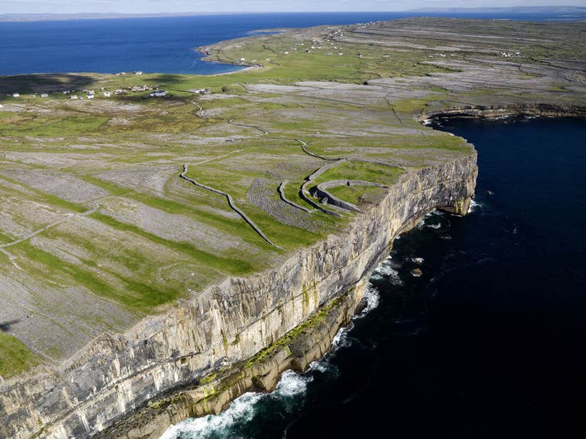 Aerial photograph of Dun Aonghusa Cliffs on Inis Mor, Aran Islands.