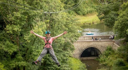 Image of a woman ziplining in Castlecomer Discovery Park in County Kerry