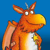 Cartoon image of a smiling orange dragon