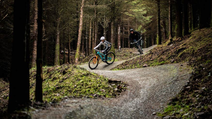 Two people mountain biking in the Ballyhoura Mountains in County Limerick