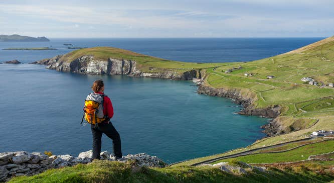 A hiker at Slea Head in County Kerry