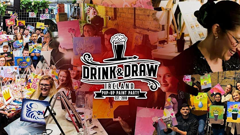 Groups of smiling people seated or standing holding art works they have created.