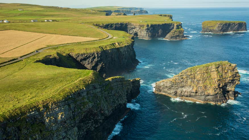 Aerial view of the Kilkee Cliffs in County Clare