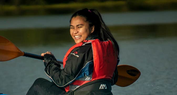 A woman kayaking in Lough Allen, Co Leitrim