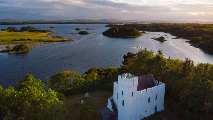 Aerial view of Carraigin Castle