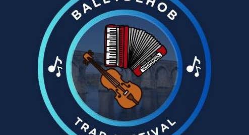 Ballydehob Traditional Music Festival, circular logo with fiddle and accordion in the centre.