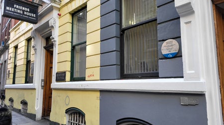 A blue plaque marks the spot where Frederick Douglass spoke in 1845, mounted on the Friends' Meeting House—a reminder of the vital role Dublin's Quaker community played in supporting the abolitionist during his time in the city.