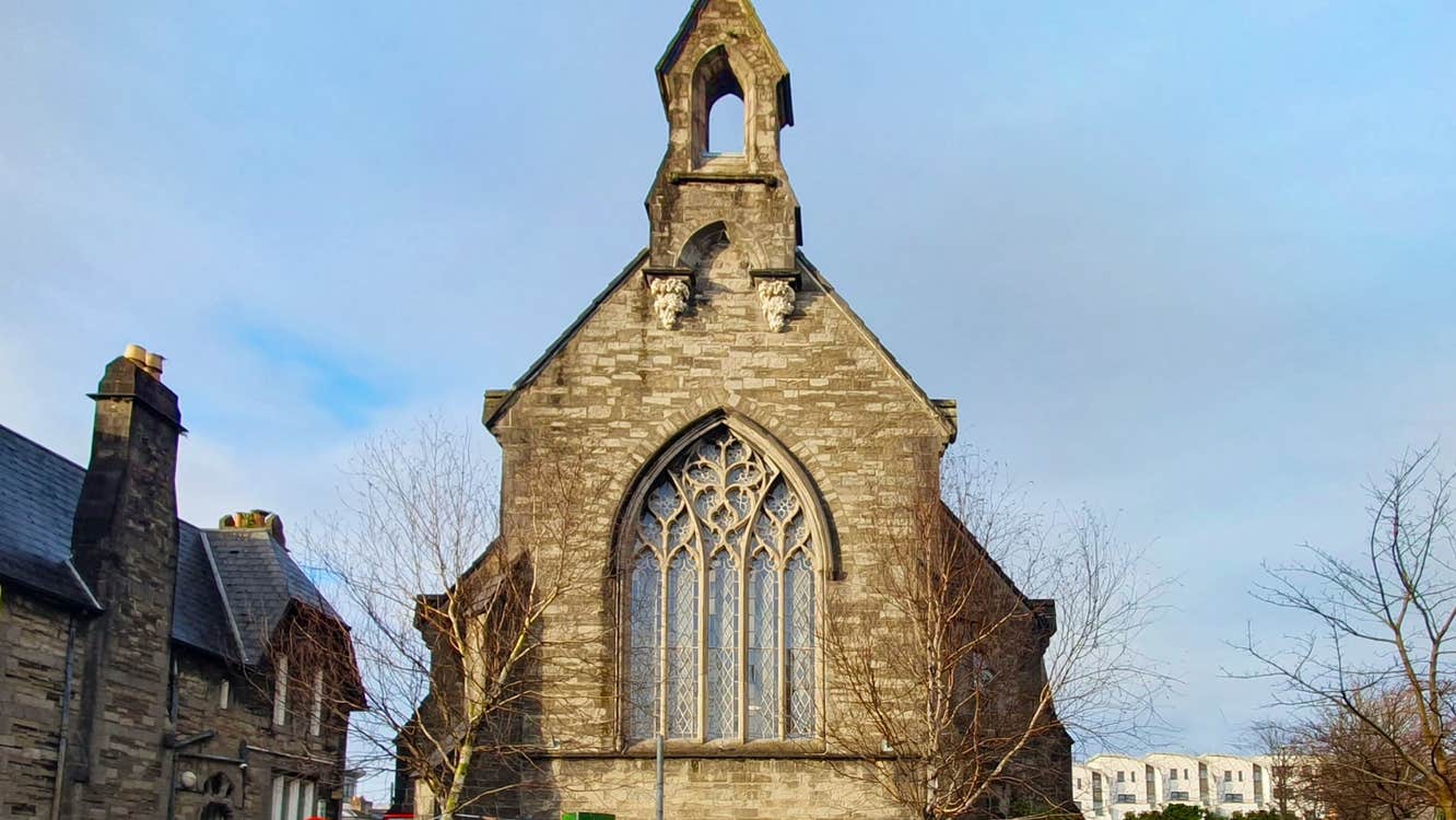 Exterior of a church with stone bricks