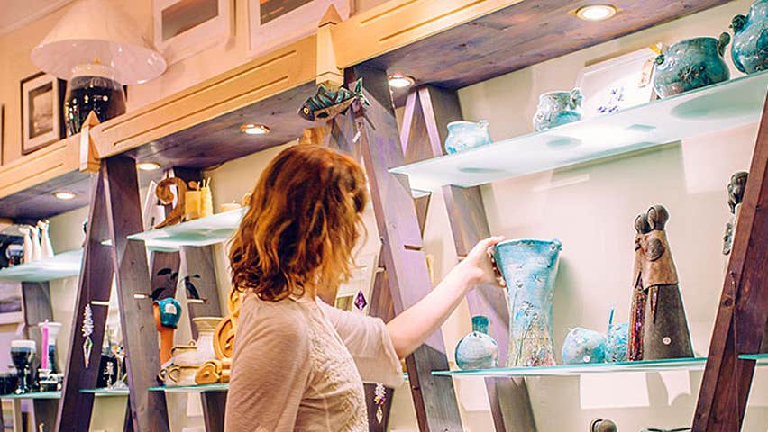 The Cat and The Moon shop interior showing pottery and gifts