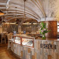 The interior of SOLE Seafood & Grill with the fresh fish on display