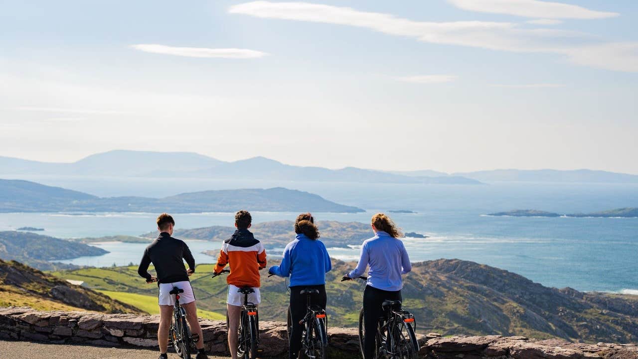 Four cyclists looking at the view