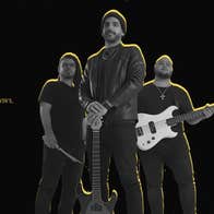 Caipirinha Society, 3 men dressed in black, posing with guitars or drum sticks.