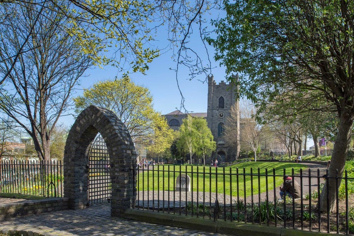St Audoen's Church, the arch at the entrance and the park, Dublin City, County Dublin
