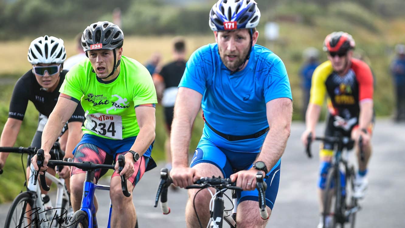 Some of the 2023 competitors beginning the 20km cycle part of Tri the Hook