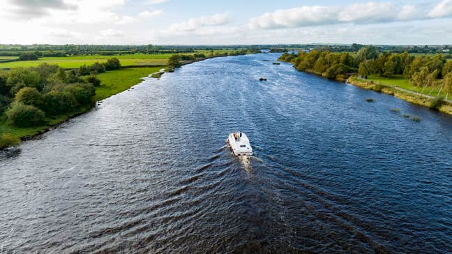 A boat cruising the River Shannon in Banagher in County Offaly.