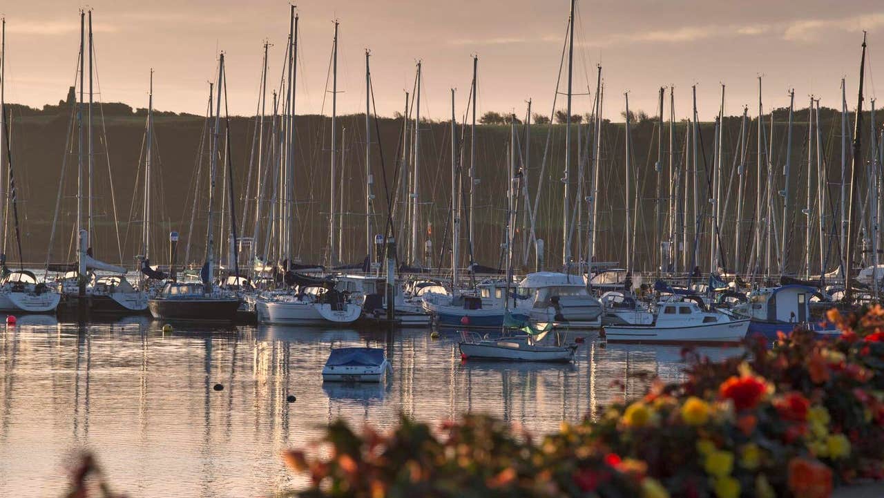 A view of boats moored at Kinsale Port