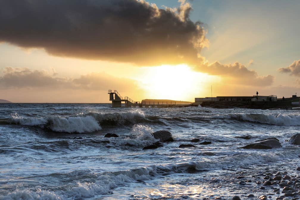 Image of Blackrock diving tower at sunset, Salthill, County Galway