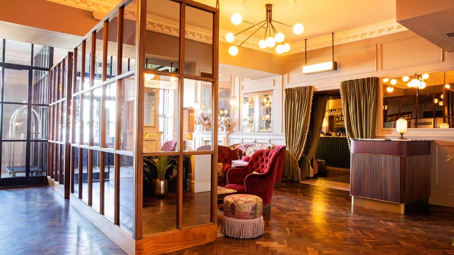 Lobby area with wooden floor