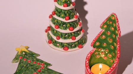 Christmas tree hanging tree ornament and 3D Christmas tree tealight holders.