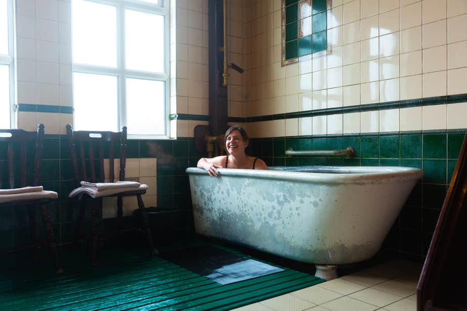 A woman in a seaweed bath at the Kilcullen Seaweed Baths in Enniscrone, County Sligo. 