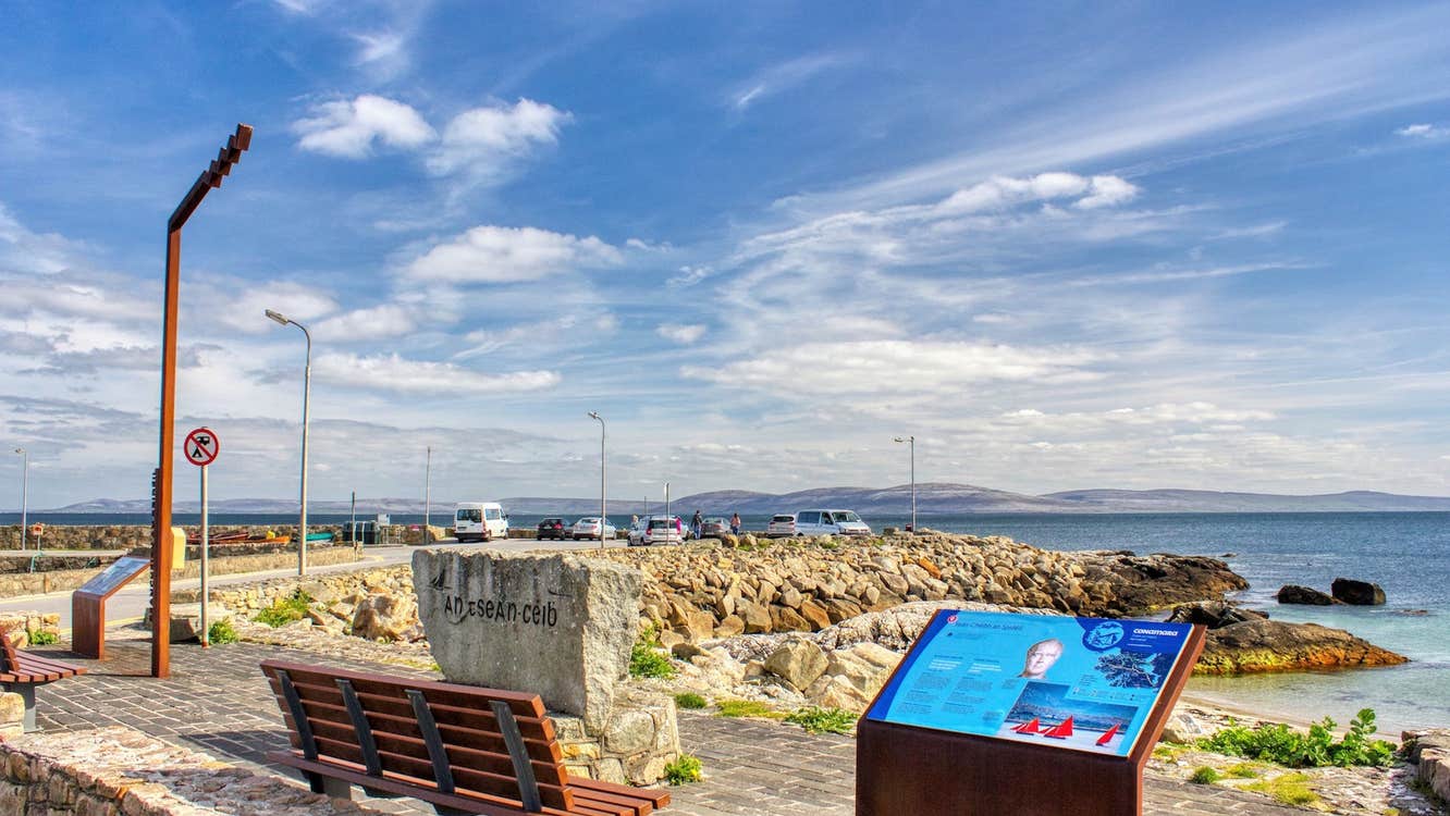 The pier in Spiddal, County Galway on a sunny day