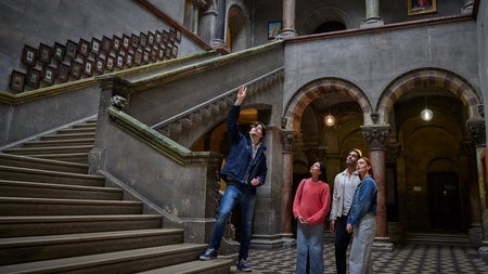 Guide showing library staircase