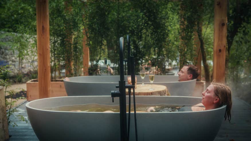 People using the spa at Drumhierny Woodland Hideaway in Co Leitrim