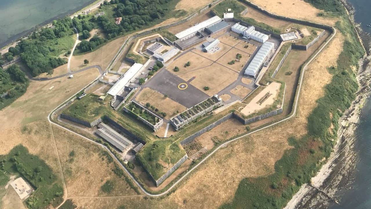 Aerial view of Spike Island from the helicopter