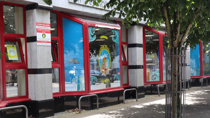 The exterior of Galway City Library with lots of brightly coloured windows