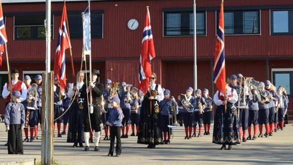 Members of Fredheim Skolekorps performing in Norway.