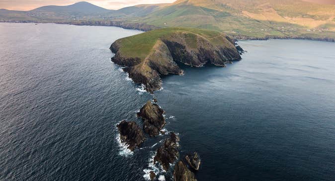 A bird's eye view of the water surrounding Dunmore Head in County Kerry